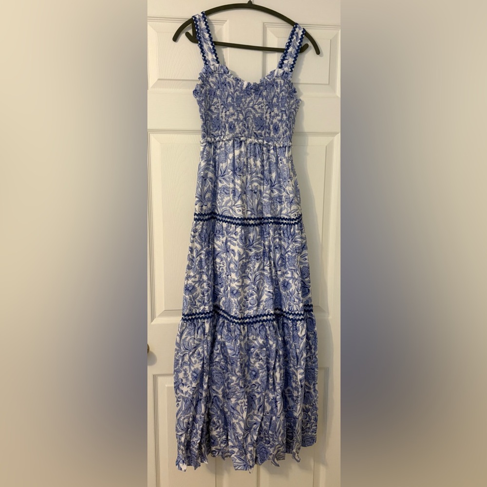 She + Sky Blue Floral Ric Rac Maxi Dress